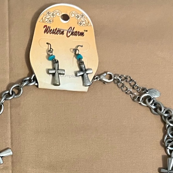 Beautiful Western Charm Cross Necklace and Earring Set Multiple Charms - Picture 6 of 6